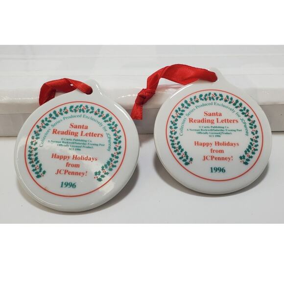 Vintage Christmas Ornament 1996 Santa Reading Letters Norman Rockwell (Set of 2) - Picture 2 of 2